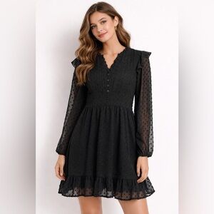 ZUDIO Elegant Black Mini Ruffle Dress (Size M)